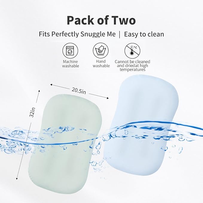 Pucmaoci Organic Waterproof Baby Lounger Covers 2 Pack| GOTS Certified 100% Cotton| Removable Cover with Waterproof Liner | Machine Washable and Dry (Cover only)（Blue & Green)