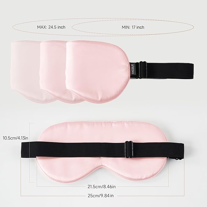 THXSILK Sleep Mask 100% 19 Momme Pure Mulberry Silk Super Smooth Cooling Sleep Eye Mask Blackout for Women/Man/Kids Eye Cover with Wide Head Strap Good Night Sleep Comfortable Travel Nap Charming Pink