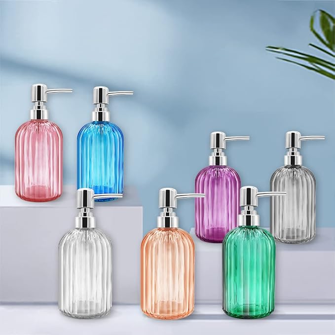 Soap Dispenser - 2 Pack 14 Oz Kitchen Soap Dispenser with Pump, Bathroom Transparent Soap Dispenser Bottle for Hand Soap, Dish Soap or Lotion (Purple)