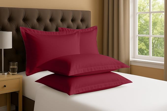 2 Pack Pillow Shams King Size 20x40 – 600 Thread Count 100% Organic Cotton Burgundy Pillow Covers with 2 Inch Decorative Flange, Soft & Smooth Premium Hotel-Quality Pillowcases Set of 2