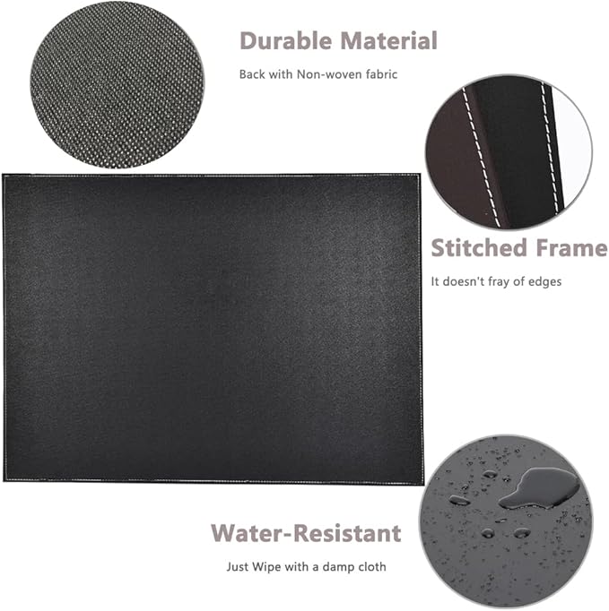 KINGFOM Desk Pad & Mat 24" x 18" Protector Large Mouse Pad PU Leather for Desktops and Laptops (Black)