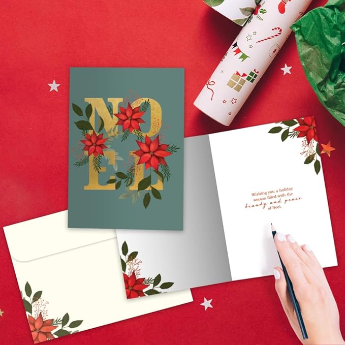 Tree-Free Greetings - Season's Greeting Cards - Artful Designs - 12 Cards + Matching Envelopes - Made in USA - 100% Recycled Paper - 5 x 7 - Peace of Noel (VP80739)