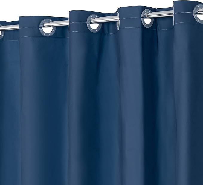 No Hook PEVA Shower Curtain or Liner - 8G Heavy Duty Blue Bathroom Shower Curtain No Hooks Required, Waterproof Plastic & PVC Free, Standard Size 71 x 74, Navy Blue