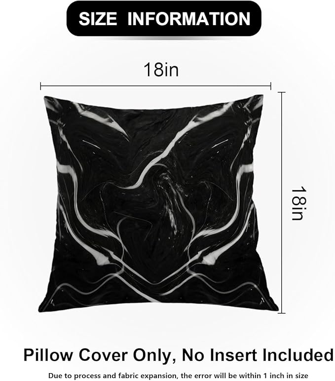 Shrahala Marble Black Abstract Wave Decorative Throw Pillow Cover Pack of 2, Skin Black Marble Cushion Covers Pillowcases for Living Room Sofa Bedroom(18x18 in)