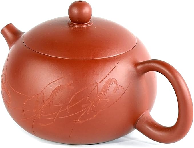 Zisha Teapot Set Chinese Yixing Clay Tea Pot 11 Oz with 2 Cups,Personal Tea Maker Set,Masterpieces -Shrimp