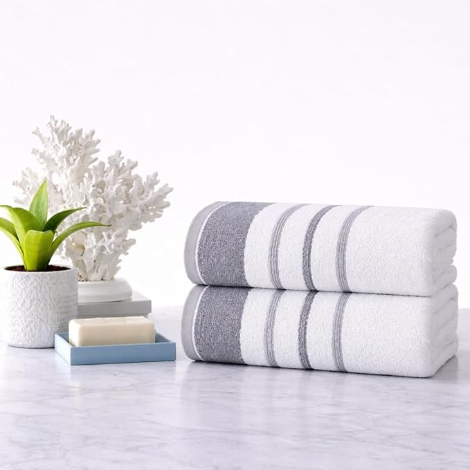 CASA COPENHAGEN White Bay 2Pcs 100% Egyptian Cotton Large Designer Bathsheet Towels Gift Set- Grey - Dark Grey, 600GSM, 35"x70" 2Bath Sheet Towels for Bathroom (Gift Set for Women & Men)