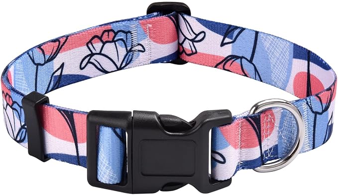 MarukoPet Dog Collar, Adjustable for Small Medium Large Dogs Puppy, Cute Design with Bohemia Floral Tribal Geometric Patterns Boys Girls Dog Collar(Rose Line-M)