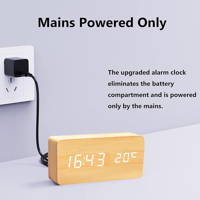 Wooden Digital Clock Multi-Function LED Alarm Clock with Time/Date/Temperature Display and Voice Control for Home Office Travel - AC11Black_Red