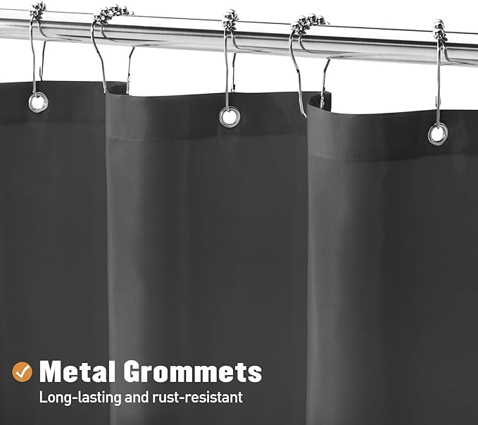 MitoVilla Dark Grey Fabric Shower Curtain Liner, Simple Shower Curtain or Liner for Modern Neutral Hotel Bathroom Decor, Waterproof Cloth & Machine Washable, 72" W x 72" H