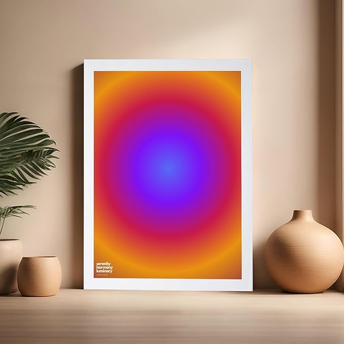 Monem Art Radiant Infinity Circle Gradient Print - Modern Abstract Color Field Poster - Wall Decor for Living Room, Bedroom or Office - 16x20 White Framed Wall Art by Rs Lab Studio