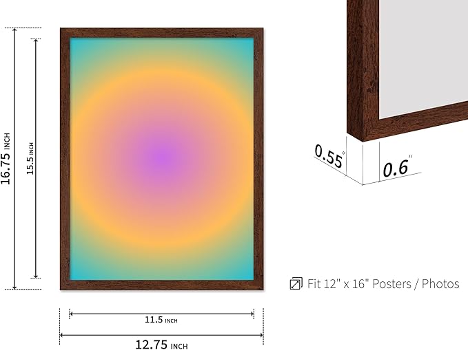 Monem Art Radiant Gradient Glow Print - Modern Abstract Color Field Poster - Wall Decor for Living Room, Bedroom or Office - 12x16 Brown Framed Wall Art by Rs Lab Studio