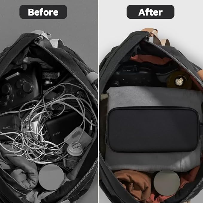 Teskyer Cable Organizer Bag, Travel Electronics Accessories Organiser, Protable Tech Pouch for Phone Chargers, Cables, Flash Drive, Power Bank, Hard Drive, Black, 23.5 x 12 x 9 cm, Double-Layer Cable