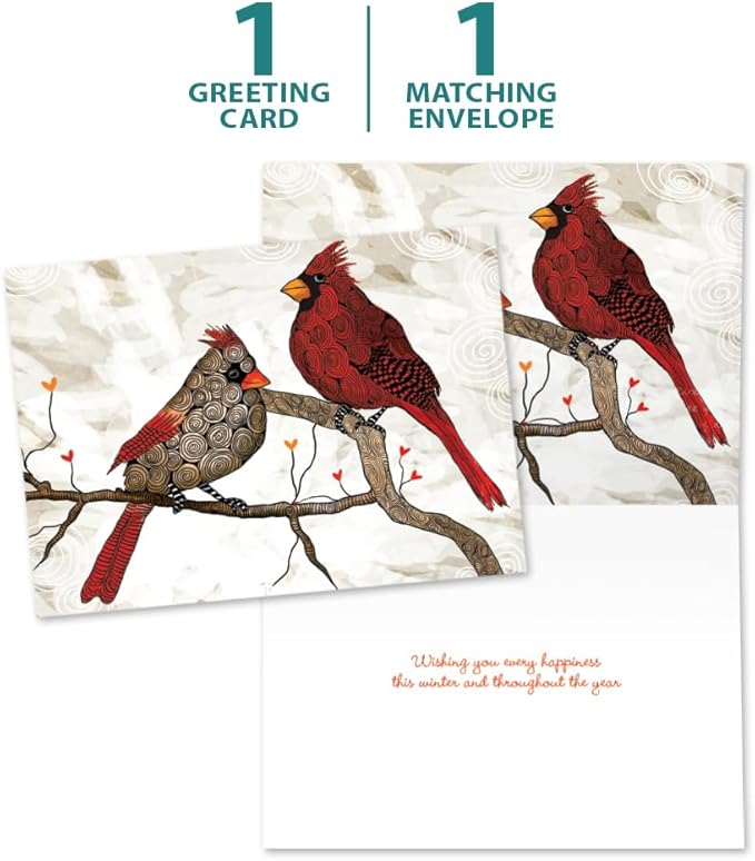 Tree-Free Greetings Holiday Greeting Card with Matching Envelope, Eco Friendly, Made in USA, 100% Recycled Paper, 5" x 7", Cardinals Flitting (GO64224)