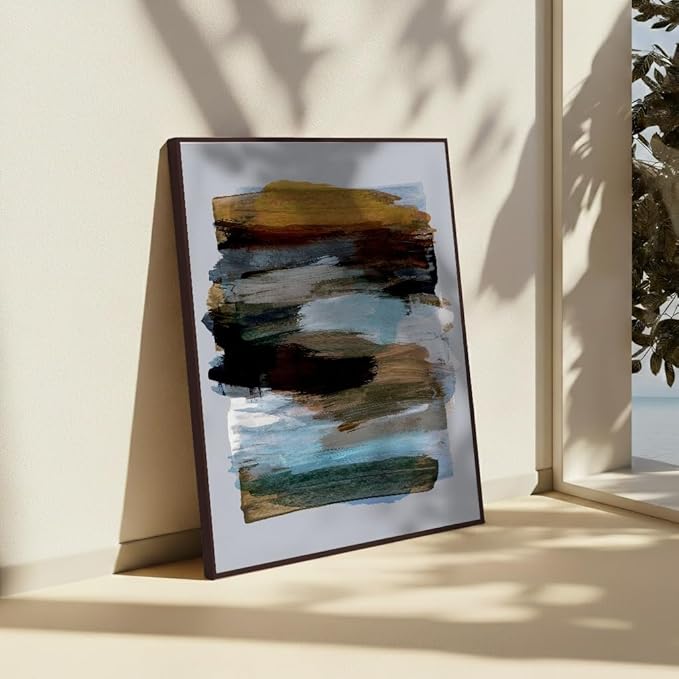 Monem Art Abstract Earth Tone Brushstroke Print - Modern Painterly Art Poster - Wall Decor for Living Room, Bedroom or Office - 18x24 Brown Framed CANVAS Wall Art by Mareike Bohmer