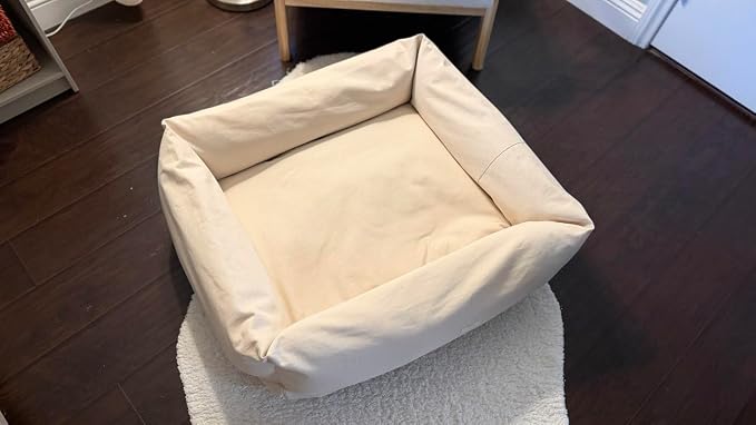 Rectangular Natural Cotton Canvas Dog Bed with Raw Cotton Insert – Eco Friendly Pet Bed with Removable Washable Cover, Breathable Cushion for Dogs & Cats (Natural, XXX Large 53" × 40" × 8")