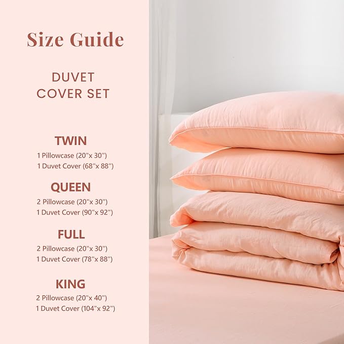 S VICTORY SYMBOL 100% Organic Linen Duvet Cover Set 3PCS Queen Size,Stone Washed French Flax Bedding,1 Comforter Cover and 2 Pillowcases Solid Color Bedding Set(Peach Pink)