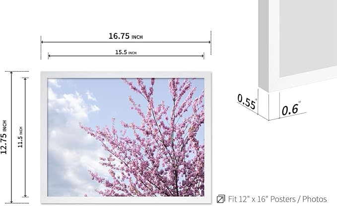 Monem Art Cherry Blossom Spring Sky Photography Print - Floral Nature Art Poster - Wall Decor for Living Room, Bedroom or Office - 12x16 White Framed Wall Art by Mareike Bohmer