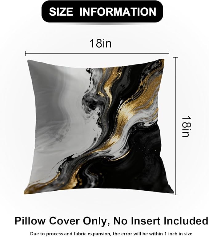 Shrahala Black and White Decorative Couch Cover, Abstract Hand Black and White with Gold Close Square Throw Pillows Blended Double-Sided No Inserts for Bedroom Living Room Set of 2 (18 X 18 in)