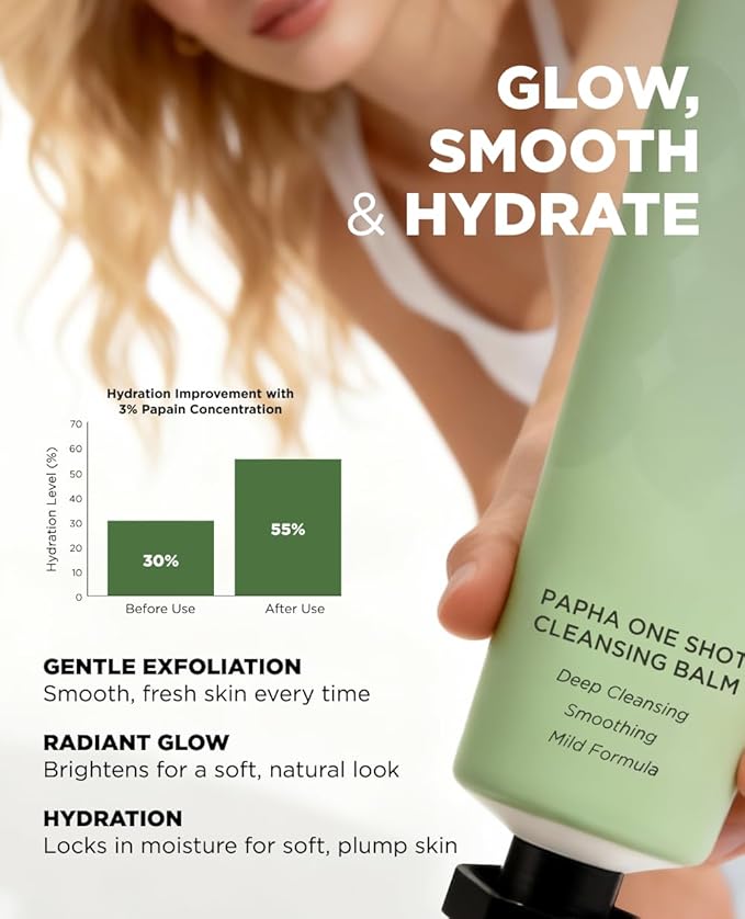 EITHER& PAPHA One Shot Cleansing Balm, Korean 2-in-1 Melting Makeup Remover & Gentle Oil-to-Milk Cleanser with Papaya Enzyme & PHA, Hydrating & Smoothing (2.70 fl. oz.)