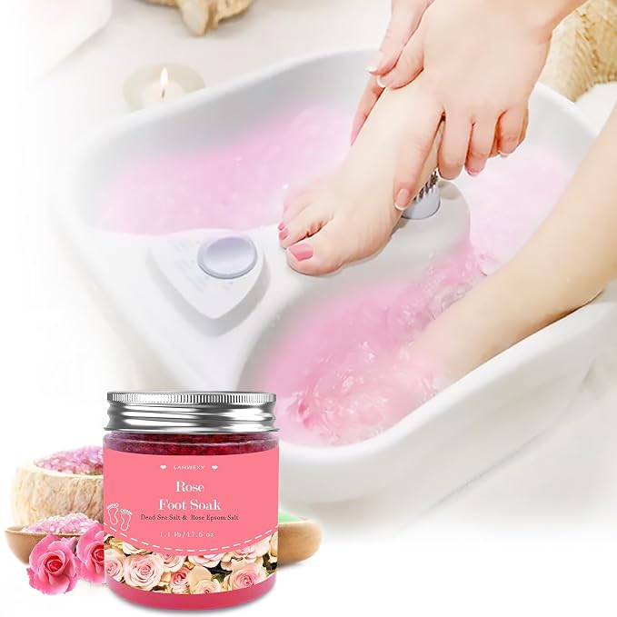 Rose Foot Soak with Epsom Salt and Sea Salt. Organic Natural Handmade Spa Pedicure Care For Foot Callus, Dry Cracked, Tired Feet, Stubborn Foot Odor Scent.(1.1 Lbs）