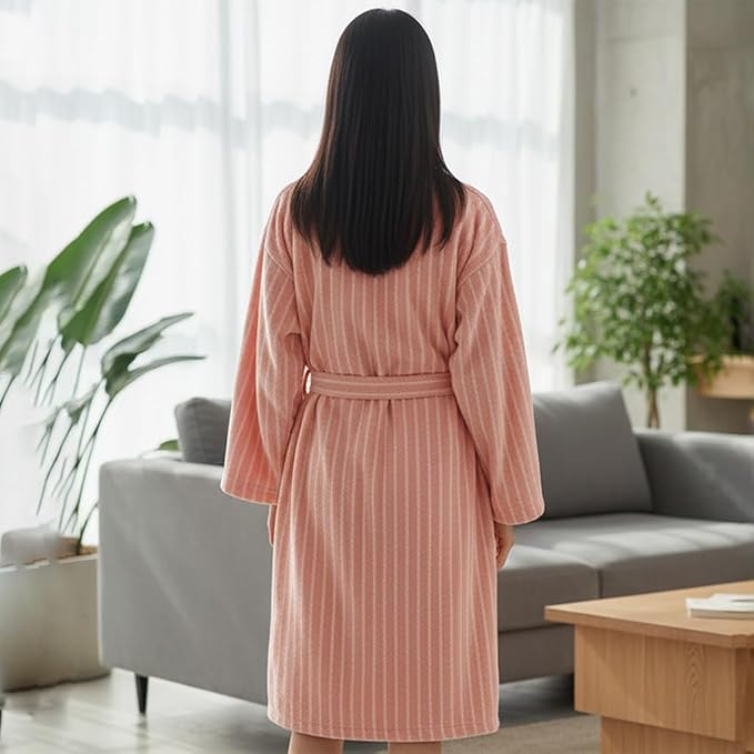 Cotton Terry Stripe Bathrobe For Women And Men,Luxury Kimono Soft Terry Cloth Robe,Comfortable Loungewear Nightwear