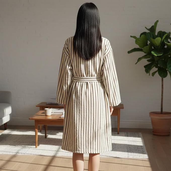 Cotton Terry Stripe Bathrobe For Women And Men,Luxury Kimono Soft Terry Cloth Robe,Comfortable Loungewear Nightwear
