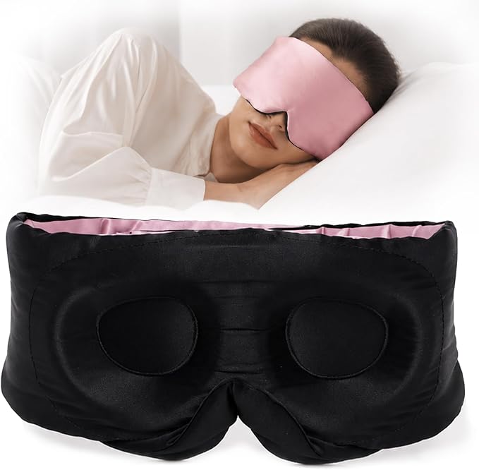 SilkSilky Silk Sleep Mask for Side Sleepers - 22 Momme 100% Mulberry Silk, Wide Face-Hugging 3D Eye Mask for Total Blackout, Zero Pressure & Adjustable Band for Women Men (Pale Mauve)