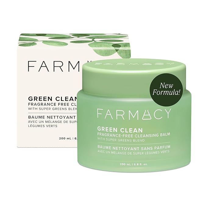Farmacy Makeup Remover Cleansing Balm - Green Clean Waterproof Makeup Remover + Oil Based Cleanser - Newly Formulated Double Cleanser with Plant Based Waxes + Upcycled Moringa - Fragrance Free (200ml)