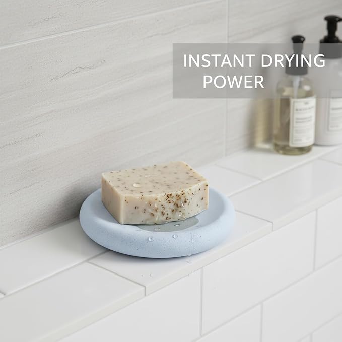Round Diatomite Soap Dish, 3.9 Inch Natural Stone Bar Soap Holder for Bathroom Sink, Vanity, or Shower Ledge