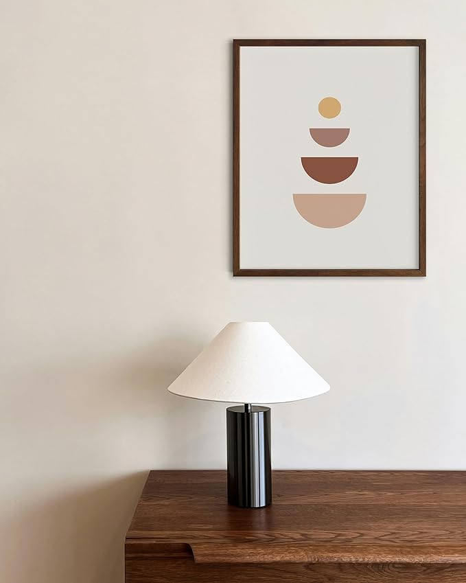 Minimalist Geometric Wall Art Stacked Semi-Circle Shapes Earth Tones Terracotta Brown Mid Century Modern 8x10 Inch Oak Wood Walnut Framed Abstract Print for Office