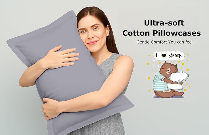 2 Pack Pillow Shams King Size 20x40 – 600 Thread Count 100% Organic Cotton Silver Pillow Covers with 2 Inch Decorative Flange, Soft & Smooth Premium Hotel-Quality Pillowcases Set of 2