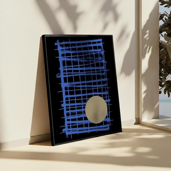 Monem Art Blue Grid Abstract Geometric Print - Modern Minimalist Art Poster - Wall Decor for Living Room, Bedroom or Office - 18x24 Black Framed CANVAS Wall Art by Mareike Bohmer