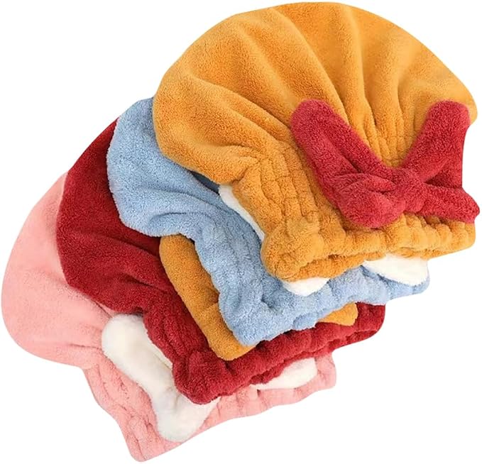 4 Pcs Hair Turban Wraps Super Absorbent Hair Towel Wraps Cute Microfiber Hair Drying Towel Caps with Bow Knot for Women Girls