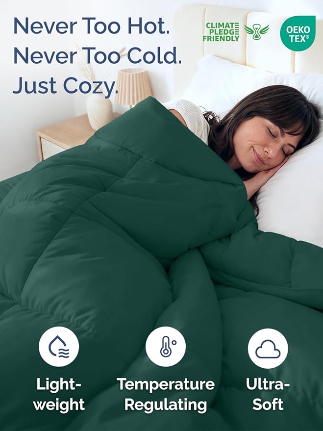 Cal King Size, Emerald/Light Sage Green Alternative Down Comforter - Warm, Lightweight & Breathable Hotel Quality Bedding Set for Men, Women, Kids and Teens - All Season Cooling Duvet Insert Comforter