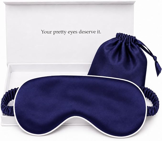 Silk Sleep Mask Light Blocking Luxury 100% Mulberry 19mm Silk Eye Mask Eye Cover Blindfold Ultra Soft Light & Comfy Anti Aging Skin Care with Travel Bag Gift Package