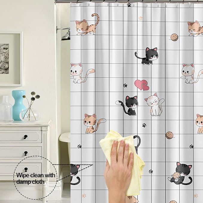 Plastic Shower Liner - Premium PEVA 4G Shower Curtain Liner with Rustproof Grommets and 3 Weighted Magnets, Waterproof Shower Curtains for Bathroom (Little Cat, 72" x 78")