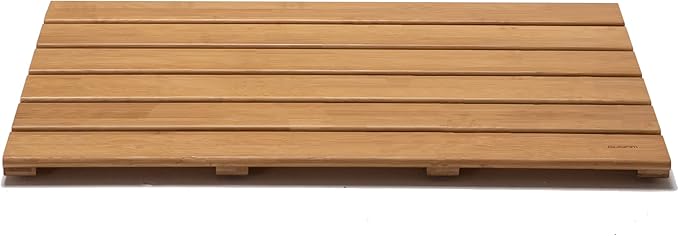 GOBAM Bamboo Bath Mat, Large, 26 x 15.8 x 1.3 inches - Non-Slip - Floor Mat for Bathroom, Spa, Sauna, Kitchen, Indoor & Outdoor Spaces, Shower Mat for Bathroom Decor - Natural