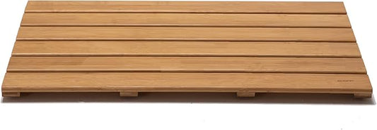 GOBAM Bamboo Bath Mat, Large, 26 x 15.8 x 1.3 inches - Non-Slip - Floor Mat for Bathroom, Spa, Sauna, Kitchen, Indoor & Outdoor Spaces, Shower Mat for Bathroom Decor - Natural