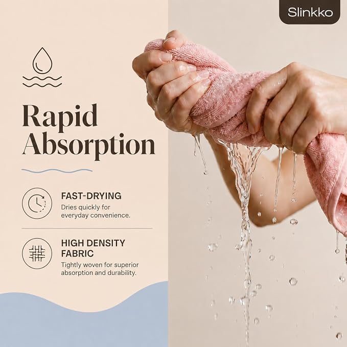 Microfiber Hair Towel Wrap for Women – Ultra Absorbent Quick Dry Turban | Button & Loop Design | Soft Lightweight Fabric | Reduces Frizz & Breakage | All Hair Types | Pink & Beige