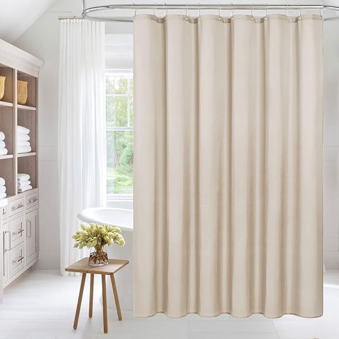 MitoVilla Beige Shower Curtain Liner, Cream Fabric Shower Curtain Liner for Modern Bathroom Decor, Waterproof Cloth & Hotel Quality, 72" W x 72" H