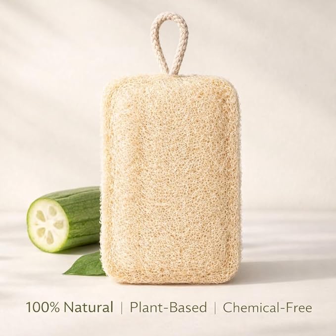 Natural Loofah Sponge for Men & Women, 2 Pack | Exfoliating Body Scrubber, Travel Loofah, Shower Sponge