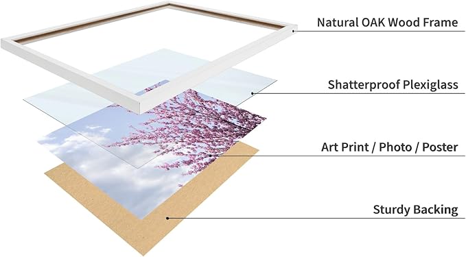 Monem Art Cherry Blossom Spring Sky Photography Print - Floral Nature Art Poster - Wall Decor for Living Room, Bedroom or Office - 16x20 White Framed Wall Art by Mareike Bohmer