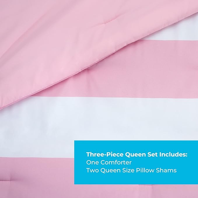 LINENSPA All Season Hypoallergenic Down Alternative Microfiber Comforter, Queen, Pink/White