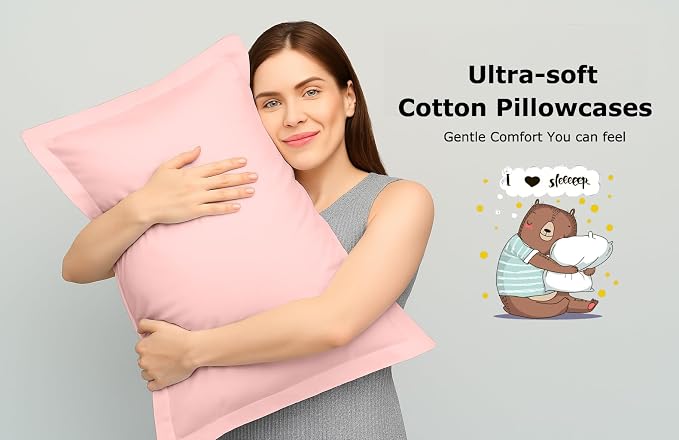 2 Pack Pillow Shams Standard Size 20x26 – 600 Thread Count 100% Organic Cotton Pink Pillow Covers with 2 Inch Flange, Soft & Smooth Premium Hotel-Quality Pillowcases Set of 2