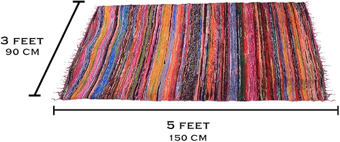 Chindi Cotton Rag Rugs 100% Eco-Friendly, 2-in-1 Reversible Multipurpose, Multicolor Hand-Woven Traditional Rugs (5ft X 3ft) for Living Room & Kitchen - Pink