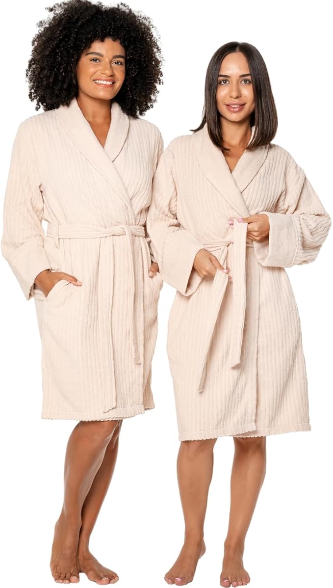 100% Organic Turkish Cotton Bathrobe - Terry Cloth Spa Towel Robe Lightweight Absorbent Shower Robe