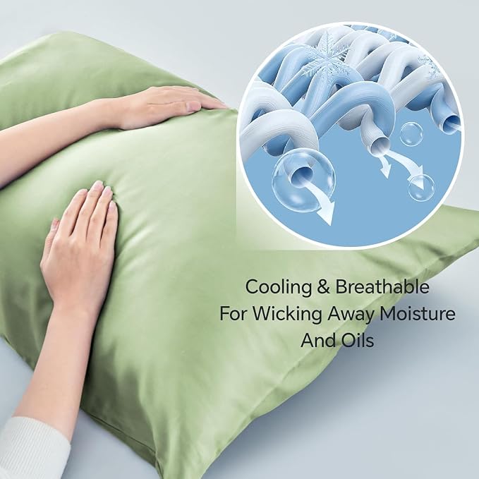 BEDELITE King Size Pillow Cases Set of 2, Rayon Derived from Bamboo, Cooling Pillow Cases for Hot Sleepers & Night Sweats, Breathable and Silky Soft Envelope Pillowcases(Sage Green, 20"x36")