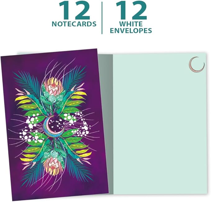 Tree-Free Greetings - All Occcasion Cards - 12 Notecards + 12 White Envelopes - Made in USA - 100% Recycled Paper - 4"x6" - Floral Moon (FS65343)
