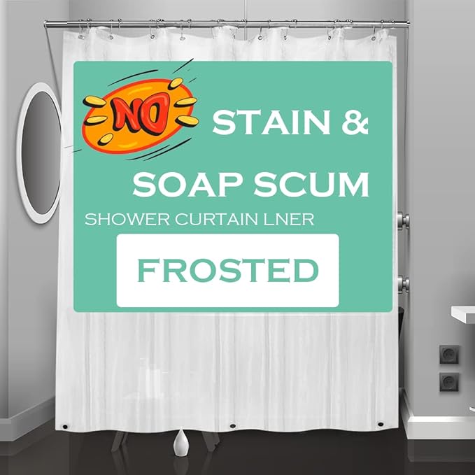 Frosted Plastic Shower Curtain Liner, 72x72 Inch Lightweight Translucent Plastic Bathroom Shower Showroom Inner Curtain with Rustproof Metal Grommet Holes and Weighted Magnets