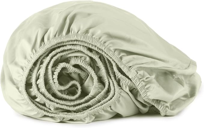 Organic Twin Fitted Sheet Only Deep Pocket - 100% Organic Cotton Sheets with Breathable 300 Thread Count Sateen Weave GOTS & Fairtrade Certified - Soft Fitted Bed Sheets Only (Pastel Green, Twin)